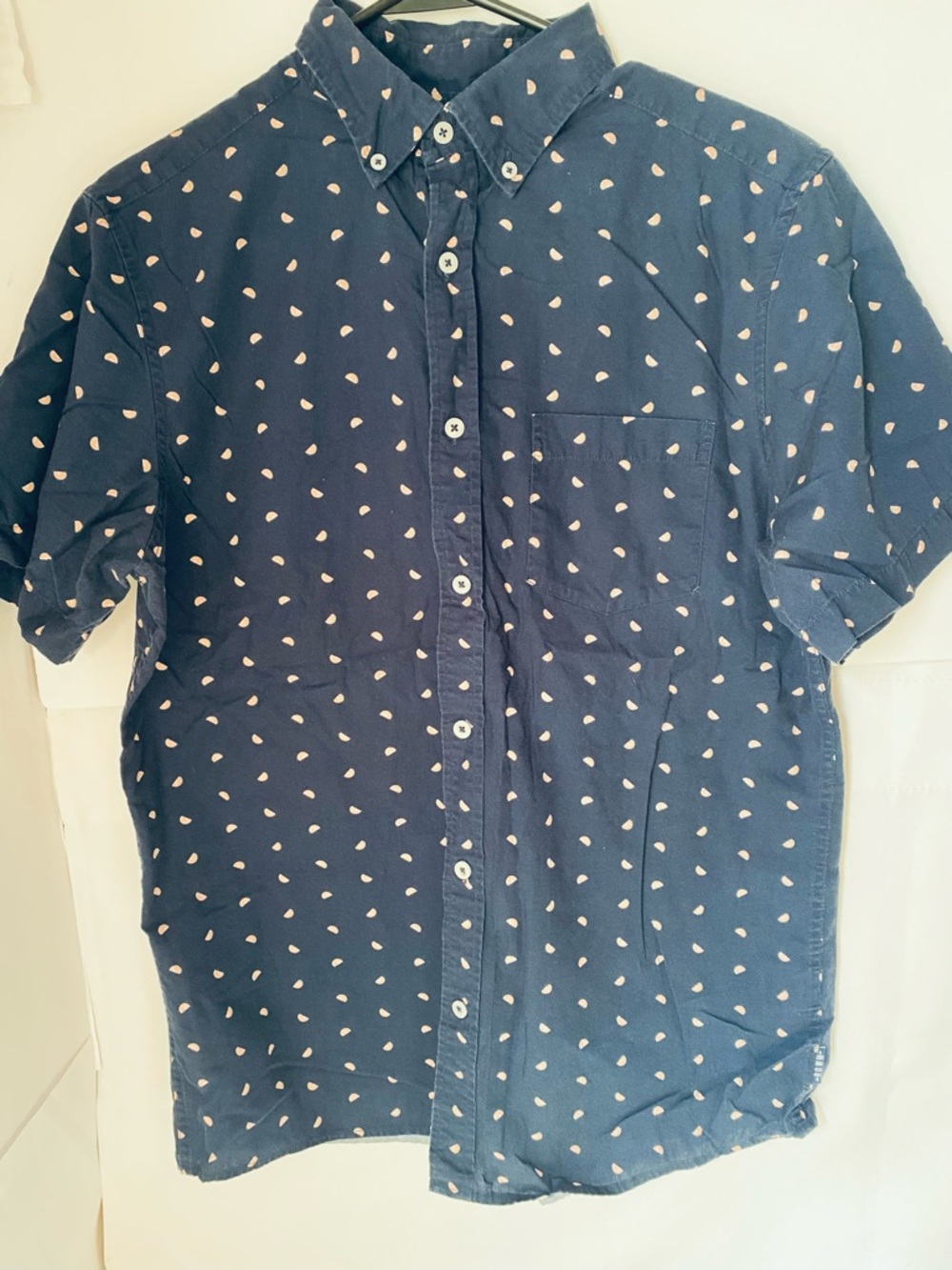 Stylish Navy Button-Down Shirt with watermelons.